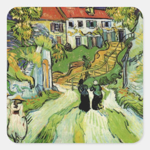Van Gogh Village Street en Steps Auvers, Figures Vierkante Sticker
