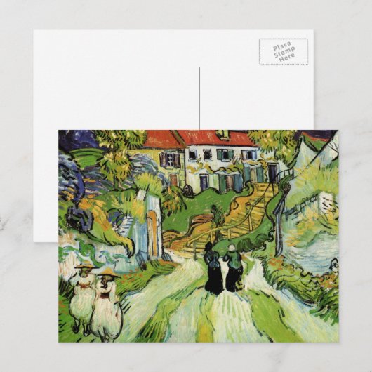 Van Gogh Village Street en Steps Auvers w Figures Briefkaart (Voorkant / Achterkant)
