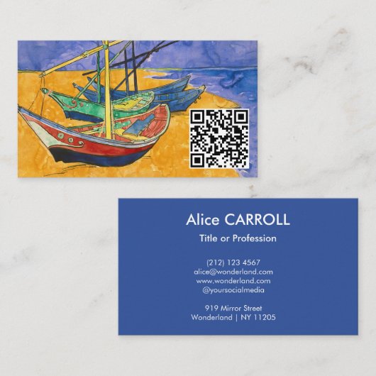 Van Gogh - Vissersboten op het strand - QR Code Visitekaartje (Voorkant / Achterkant)