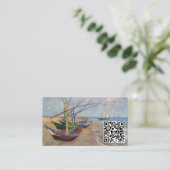 Van Gogh - Vissersboten op het Strand - QR Code Visitekaartje (Staand voorkant)