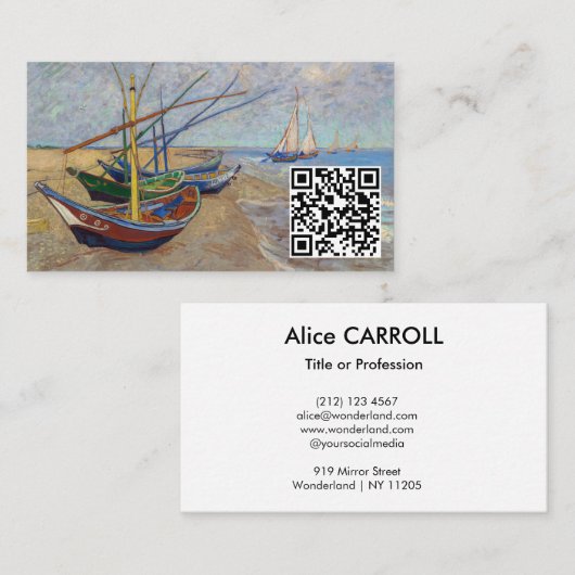 Van Gogh - Vissersboten op het Strand - QR Code Visitekaartje (Voorkant / Achterkant)