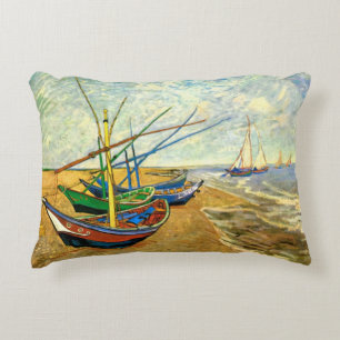 Van Gogh Vist Boats op strand bij Saintes Maries Accent Kussen