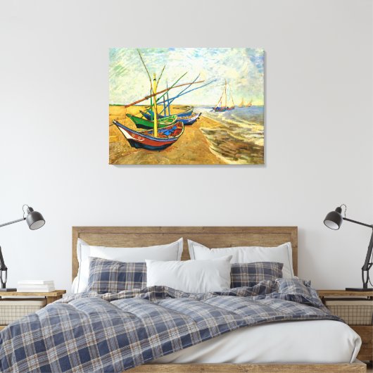 Van Gogh Vist Boats op strand bij Saintes Maries Canvas Afdruk (Insitu (Slaapkamer))