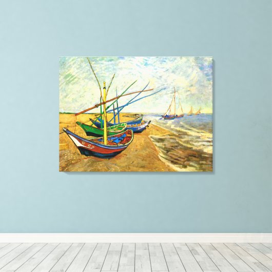 Van Gogh Vist Boats op strand bij Saintes Maries Canvas Afdruk (Insitu (Houten vloer))