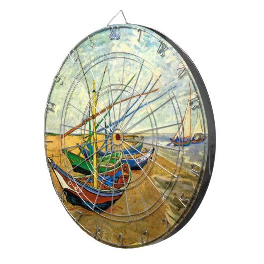 Van Gogh Vist Boats op strand bij Saintes Maries Dartbord (Voorkant Rechts)