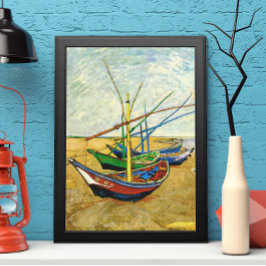 Van Gogh Vist Boats op strand bij Saintes Maries Poster