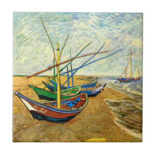 Van Gogh Vist Boats op strand bij Saintes Maries Tegeltje