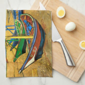 Van Gogh Vist Boats op strand bij Saintes Maries Theedoek (Quarter Fold)