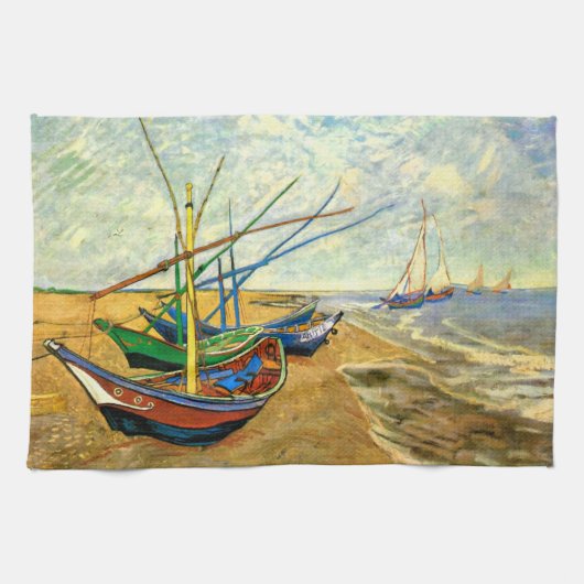 Van Gogh Vist Boats op strand bij Saintes Maries Theedoek (Horizontaal)