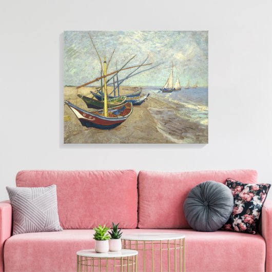 Van Gogh Vist boten op het strand op Les Saint Canvas Afdruk (Insitu (Woonkamer))