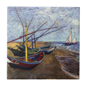 Van Gogh Vist boten op strand Tegeltje