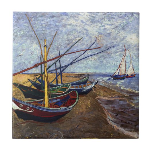 Van Gogh Vist boten op strand Tegeltje (Voorkant)