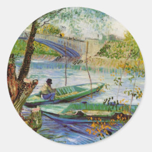 Van Gogh vist in het voorjaar, Pont de Clichy Ronde Sticker