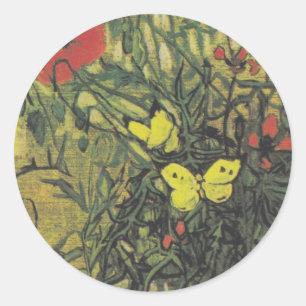Van Gogh Vlinder Klaprozen Bloemen Vrede Lotsbeste Ronde Sticker