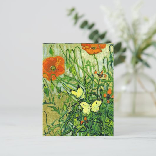 Van Gogh - Vlinders en klaprozen, beroemd kunstwer Briefkaart (Staand voorkant)