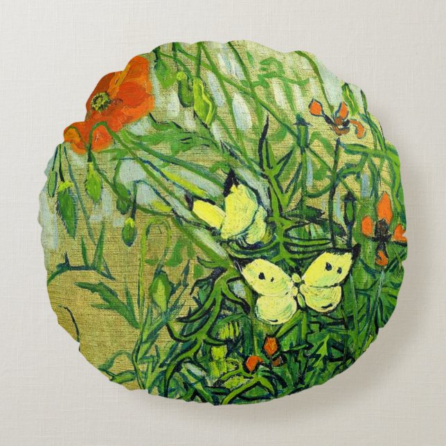 Van Gogh - Vlinders en Papavers Rond Kussen (Voorkant)