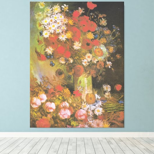 Van Gogh  volken en Chrysanthema Canvas Afdruk (Insitu (Houten vloer))