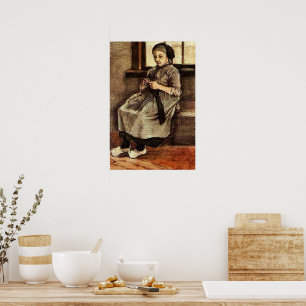Van Gogh - Vrouw verstelt kousen, Poster