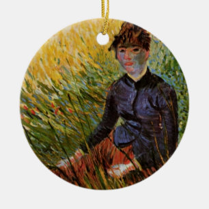 Van Gogh; Vrouw zittend in gras, Vintage Fijne Kun Keramisch Ornament