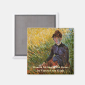 Van Gogh; Vrouwen zitten in gras,  kunst Magneet (Voorkant / Achterkant)