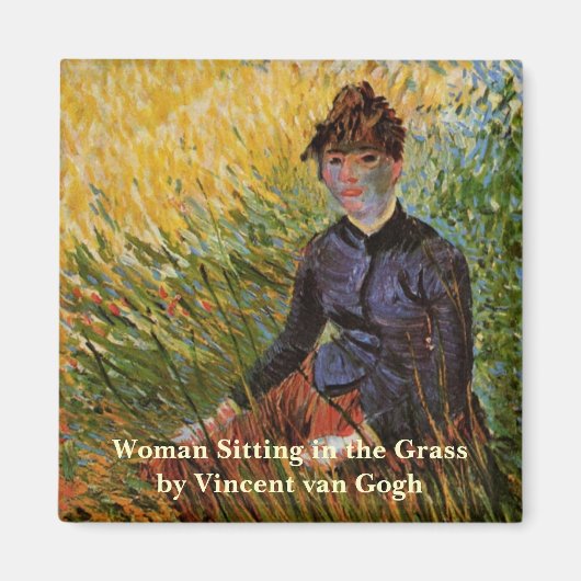 Van Gogh; Vrouwen zitten in gras,  kunst Magneet (Voorkant)
