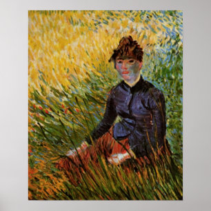 Van Gogh; Vrouwen zitten in gras,  kunst Poster