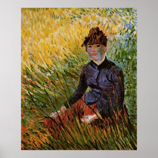 Van Gogh; Vrouwen zitten in gras,  kunst Poster (Voorkant)