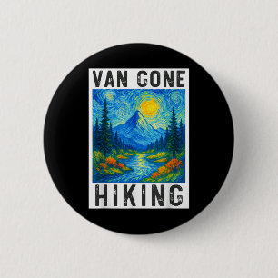 Van Gogh Wandelen, Kamperen Bergen Natuur, Grappig Ronde Button 5,7 Cm