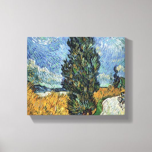 Van Gogh weg met cipressen impressionisme Canvas Afdruk (Voorkant)