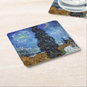 Van Gogh weg met cipressen impressionisme Kartonnen Onderzetters (Schuin)