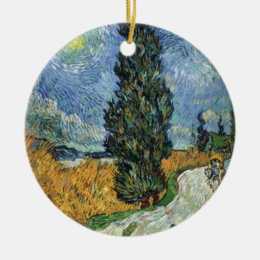 Van Gogh weg met cipressen impressionisme Keramisch Ornament (Voorkant)