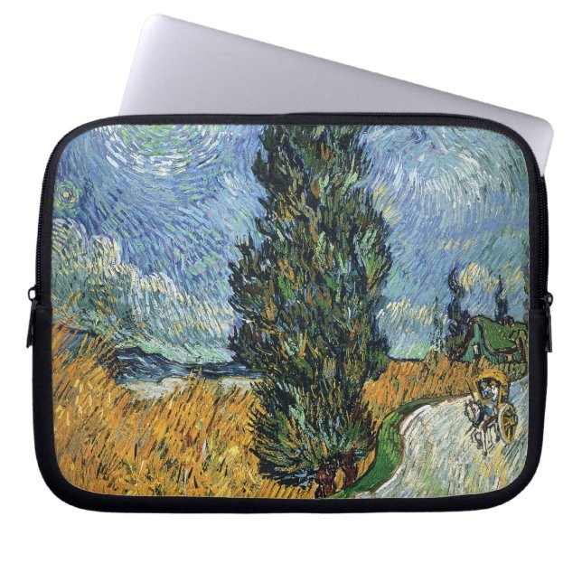 Van Gogh weg met cipressen impressionisme Laptop Sleeve (Voorkant)