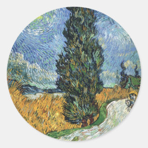 Van Gogh Weg Met Cipressen Impressionisme Ronde Sticker