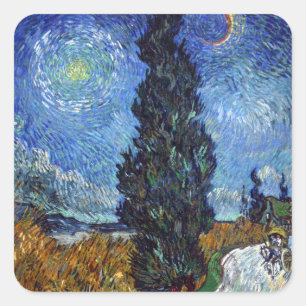 Van Gogh Weg Met Cipressen Impressionisme Vierkante Sticker