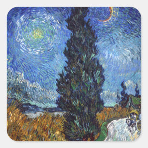 Van Gogh weg met cipressen impressionisme Vierkante Sticker