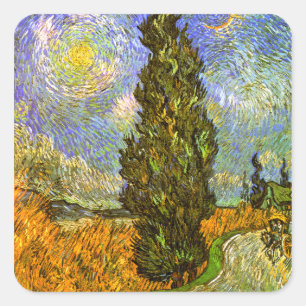 Van Gogh: Weg met Cypress en Star Vierkante Sticker
