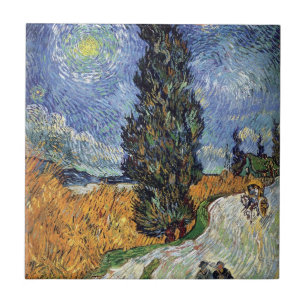Van Gogh - weg met Cypresses Tegeltje