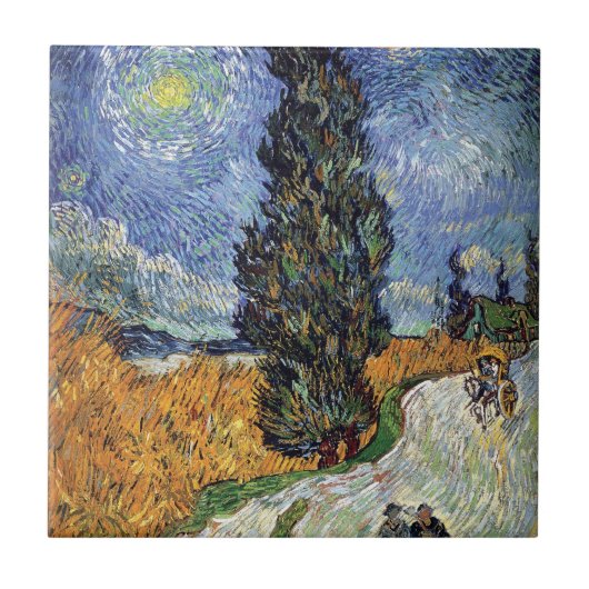 Van Gogh - weg met Cypresses Tegeltje (Voorkant)