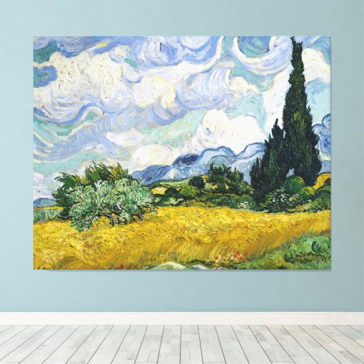 Van Gogh Wheat Field Cypresses Painting Canvas Afdruk (Insitu (Houten vloer))
