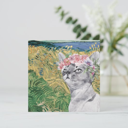 Van Gogh Wheat Field en Fancy kat (Staand voorkant)