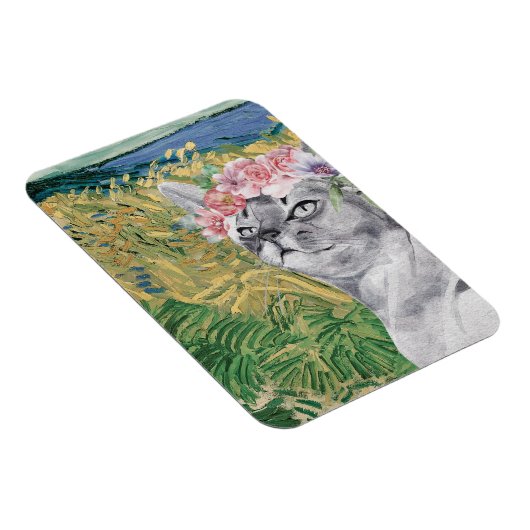 Van Gogh Wheat Field en Fancy kat Magneet (Rechterzijde)