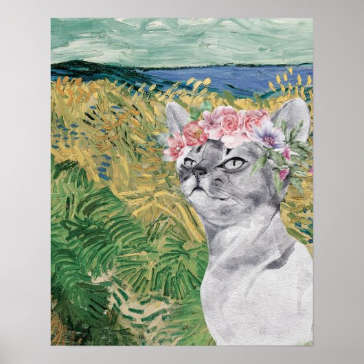 Van Gogh Wheat Field en Fancy kat Poster (Voorkant)