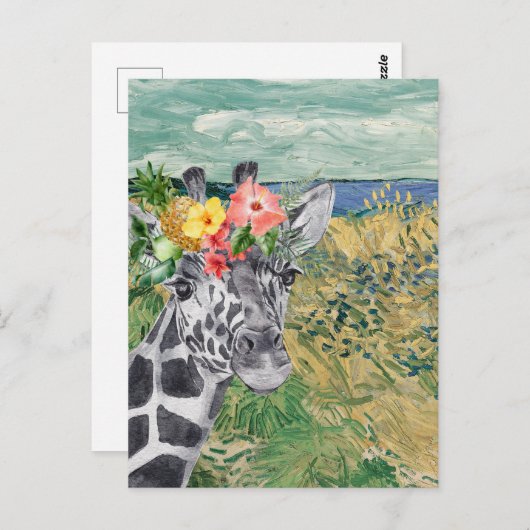 Van Gogh Wheat Field en Giraffe Compilation Briefkaart (Voorkant / Achterkant)