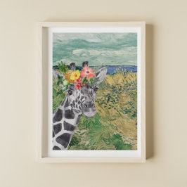 Van Gogh Wheat Field en Giraffe Compilation Poster