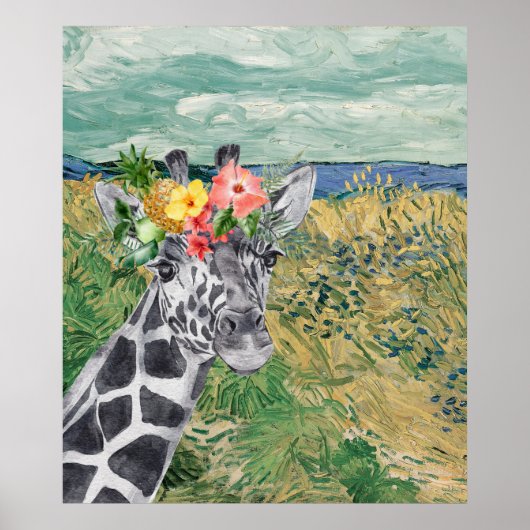 Van Gogh Wheat Field en Giraffe Compilation Poster (Voorkant)