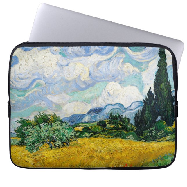 Van Gogh Wheat Field met Cypresses. Impressionisme Laptop Sleeve (Voorkant)