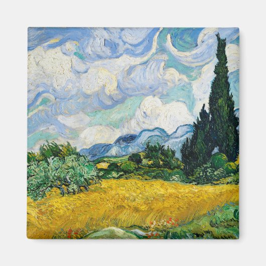 Van Gogh Wheat Field met Cypresses. Impressionisme Magneet (Voorkant)