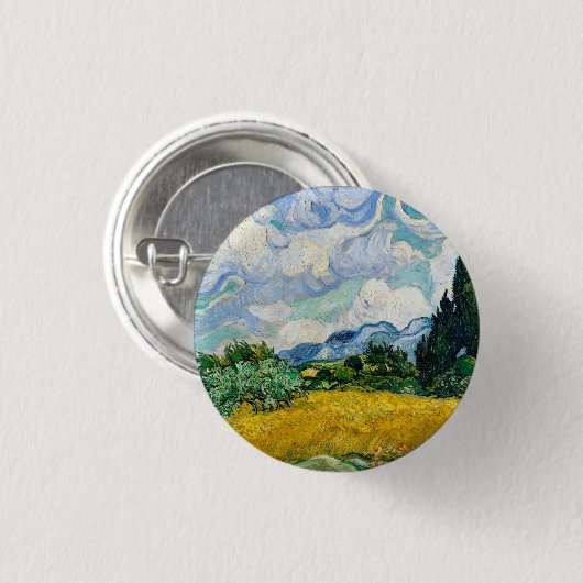 Van Gogh Wheat Field met Cypresses. Impressionisme Ronde Button 3,2 Cm (Voorkant /achterkant)