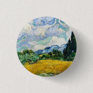 Van Gogh Wheat Field met Cypresses. Impressionisme Ronde Button 3,2 Cm