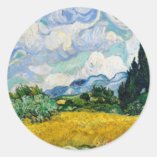 Van Gogh Wheat Field met Cypresses. Impressionisme Ronde Sticker (Voorkant)